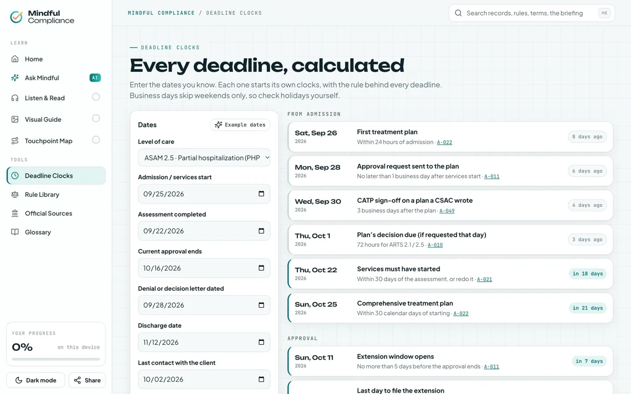 Deadline clocks interface with sample dates and no client names